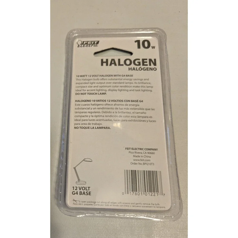 Feit Electric 10W G4 Base Halogen‎ Bulb Clear New 2 Bulbs
